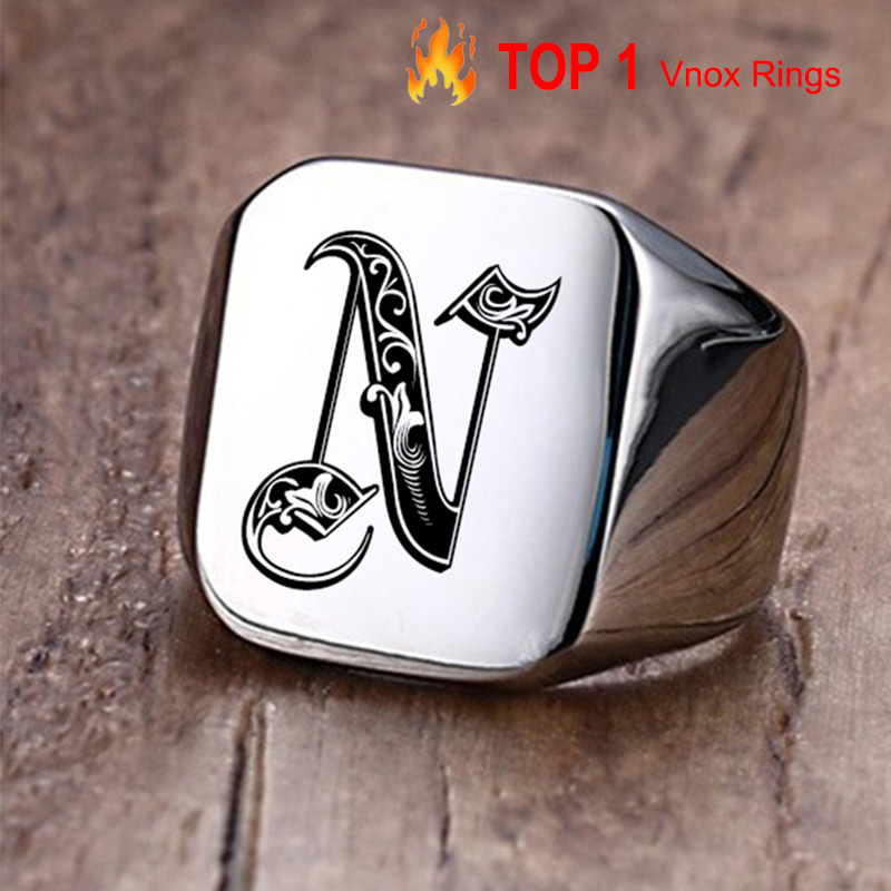 Initial Ring Custom - Vnox Retro Initials Signet Ring for