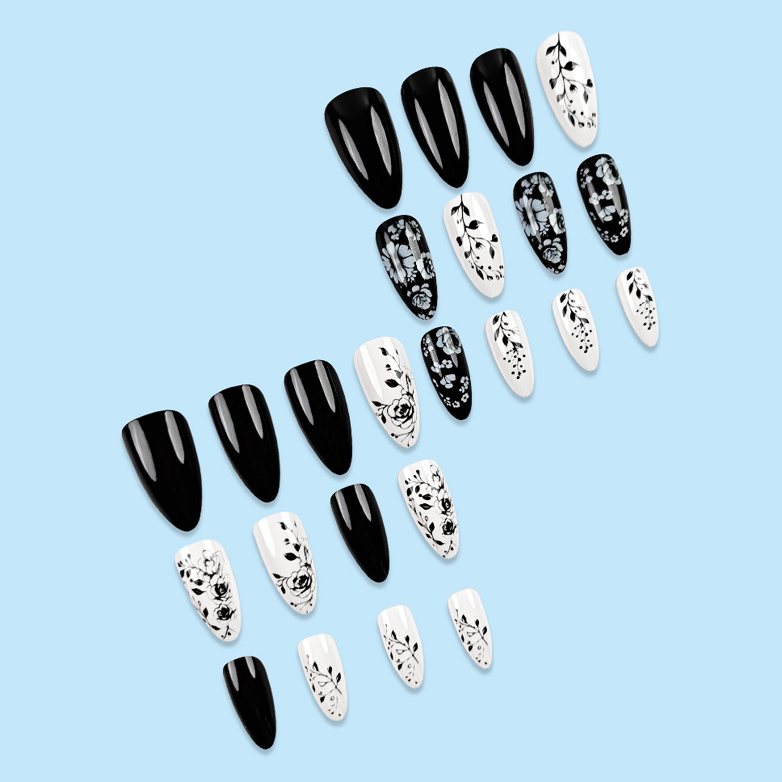 24Pcs Almond Fake Nails Black/ – Pressed Flower Art Bewertung und Preis