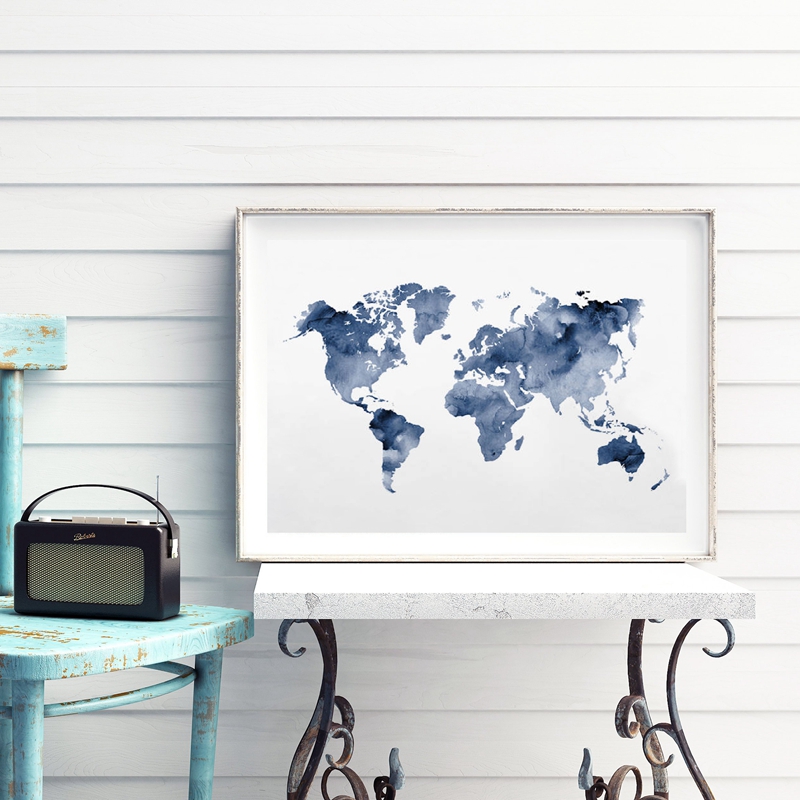 Blue World Map Print Navy Map  – Custom Star Map Bewertung und Preis