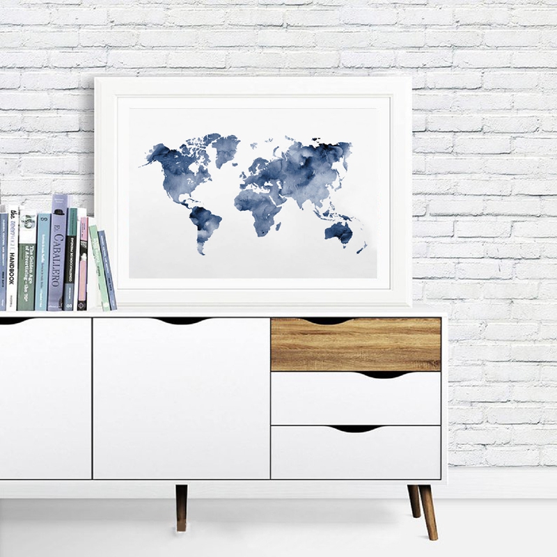 Blue World Map Print Navy Map  – Custom Star Map Bewertung und Preis