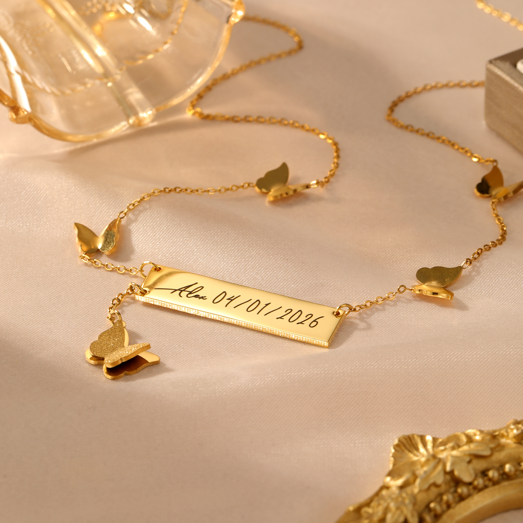 Personalized Butterfly Bar Nam – Handwriting Necklace Bar Bewertung und Preis