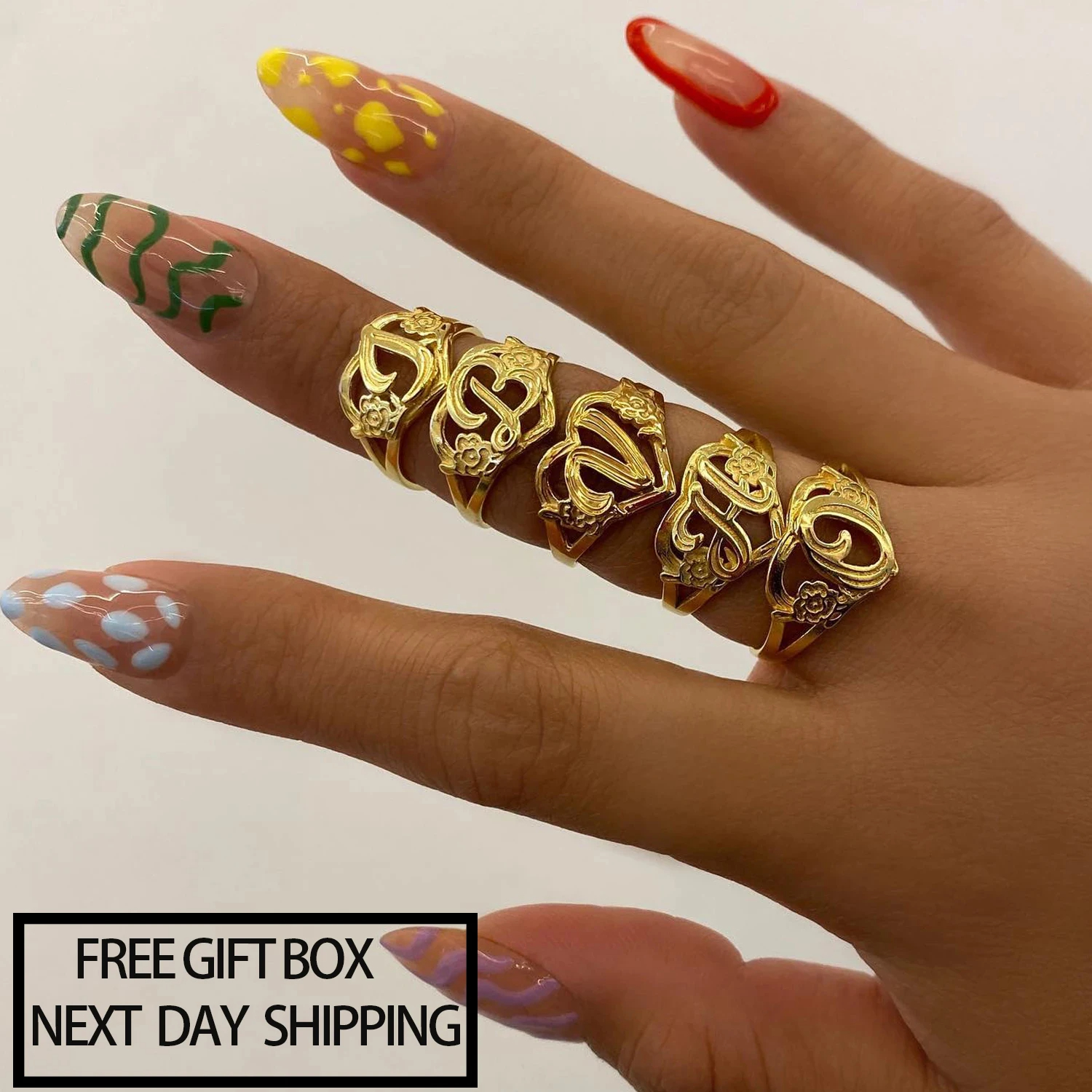 Custom Initials Heart Adjustab – Initial Ring Custom Bewertung und Preis