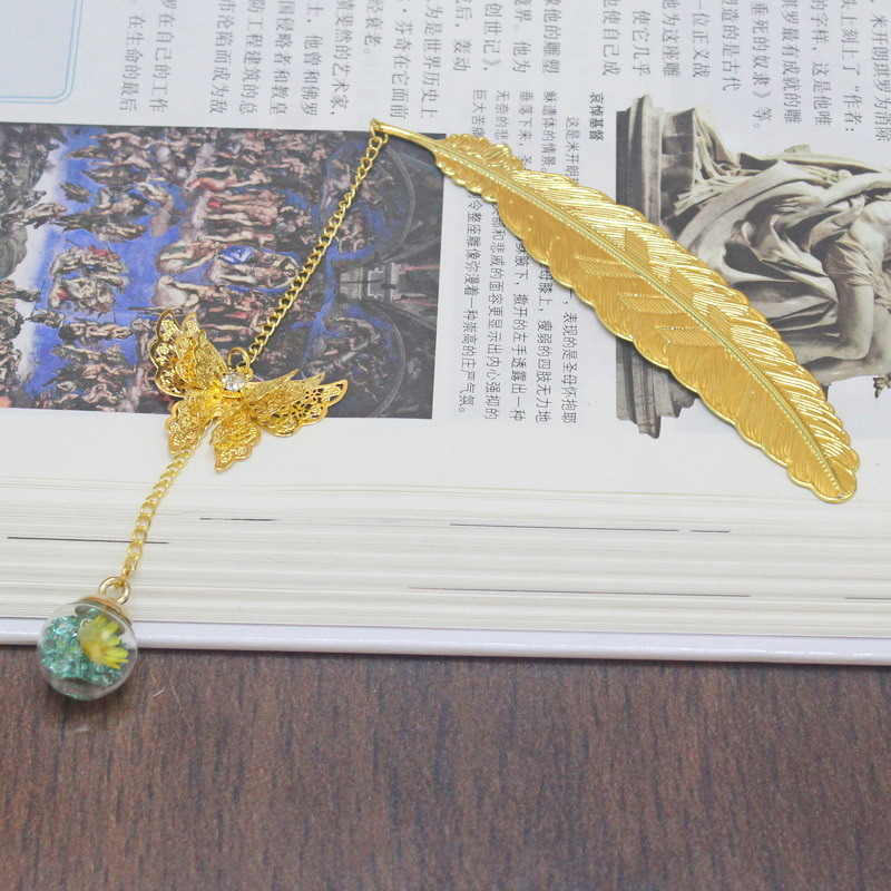 1pc Chinese Style Metal Feathe – Dried Flower Bookmark Bewertung und Preis