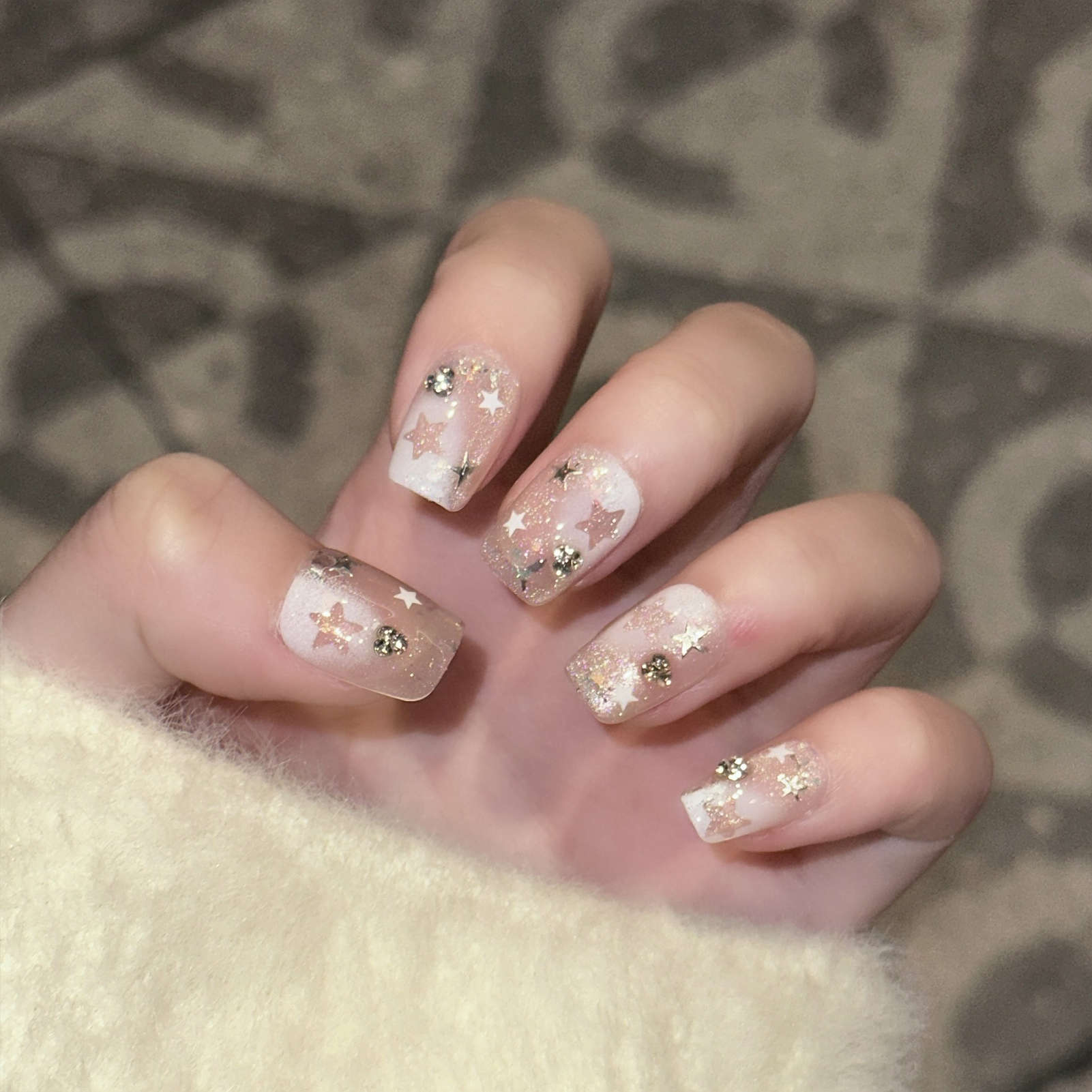 10PCS Short Square Fake Nails  – Pressed Flower Art Bewertung und Preis
