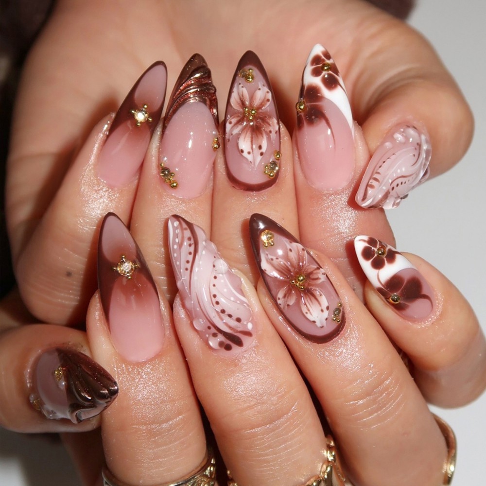 24Pcs 3D French Press On Nails – Pressed Flower Art Bewertung und Preis