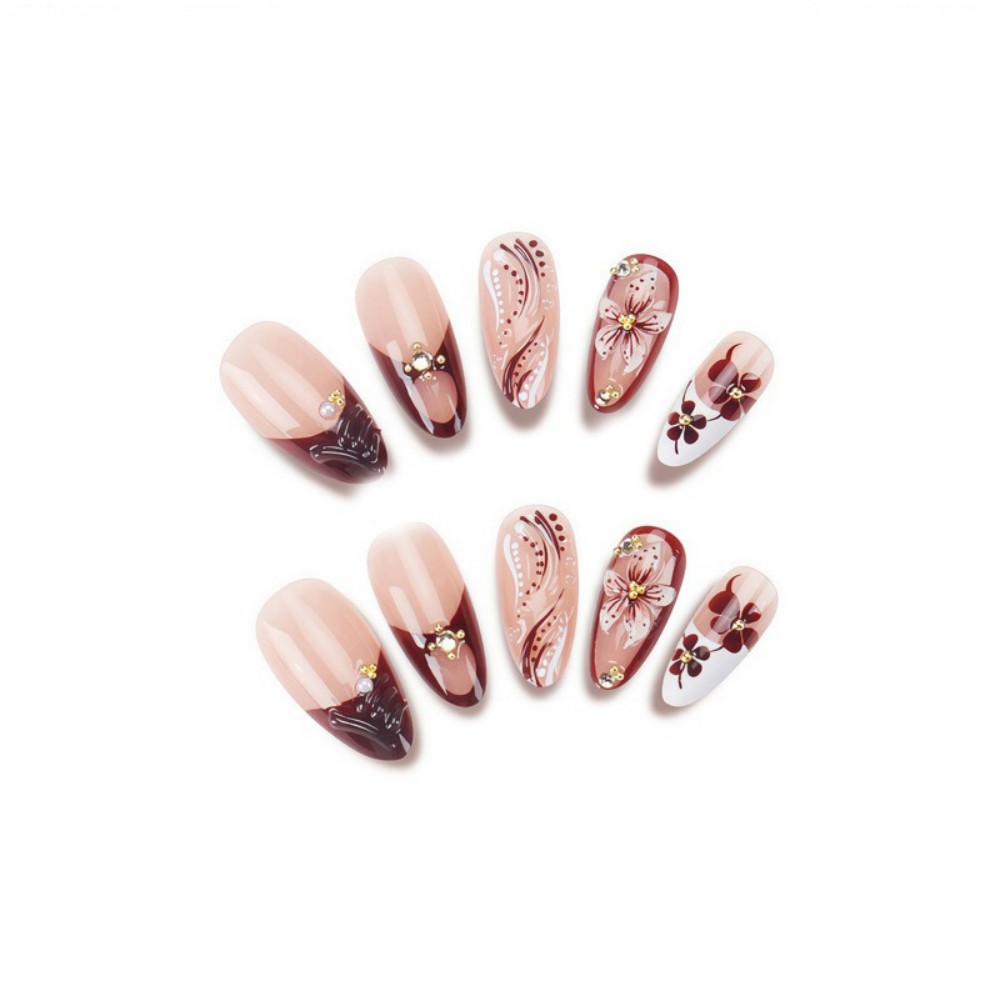 24Pcs 3D French Press On Nails – Pressed Flower Art Bewertung und Preis