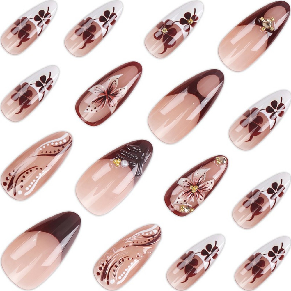 24Pcs 3D French Press On Nails – Pressed Flower Art Bewertung und Preis