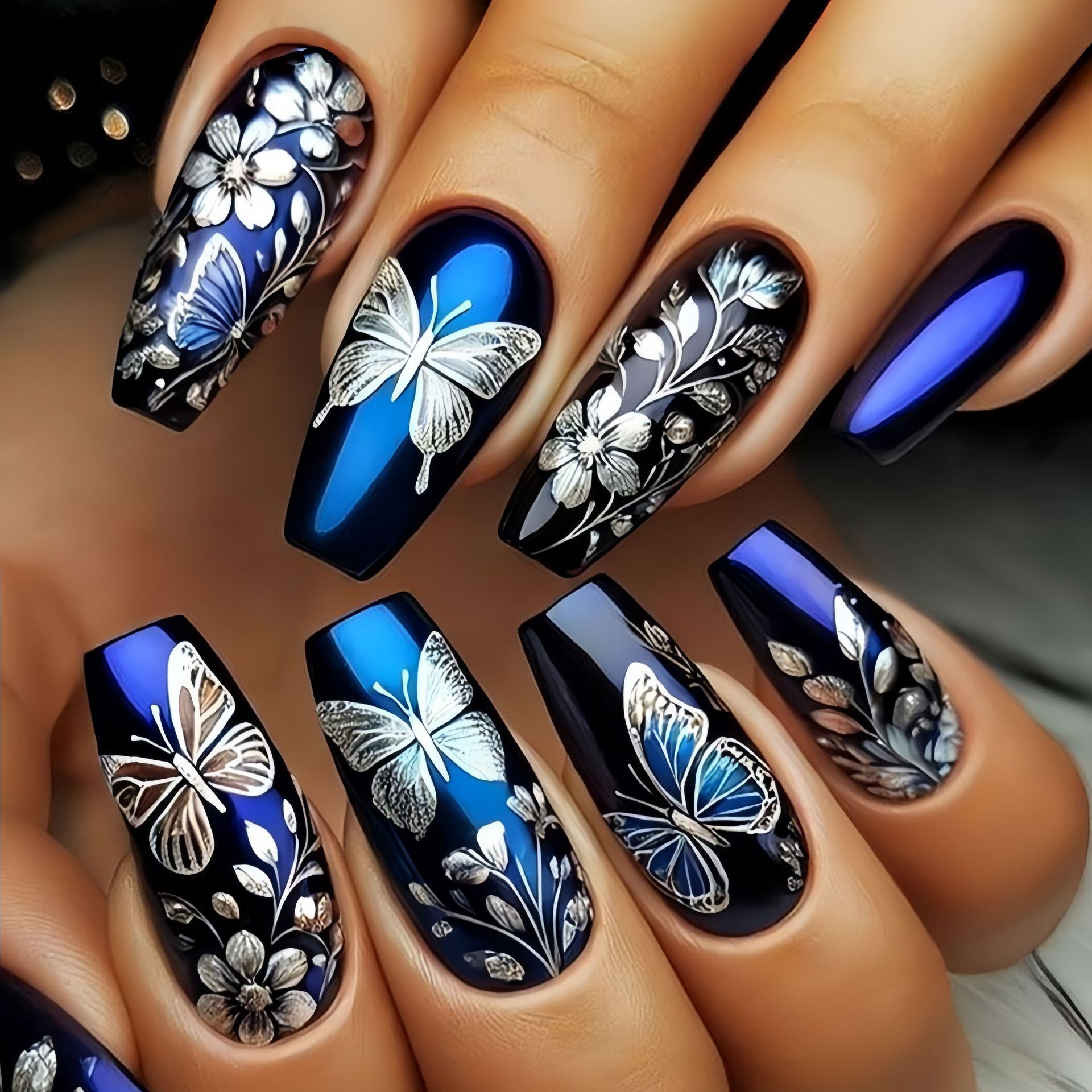 Medium long fake nails for wom – Pressed Flower Art Bewertung und Preis