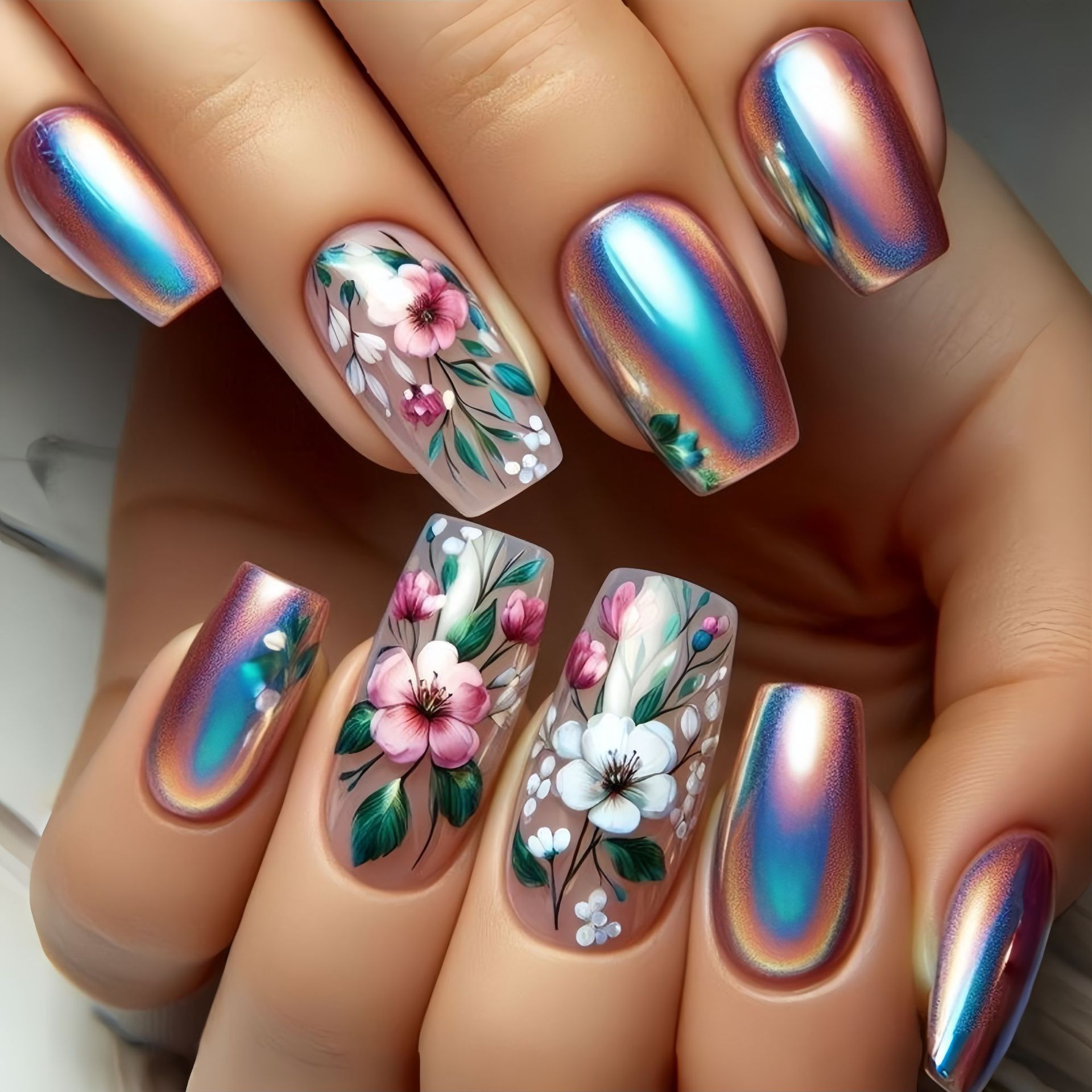 Medium long fake nails for wom – Pressed Flower Art Bewertung und Preis