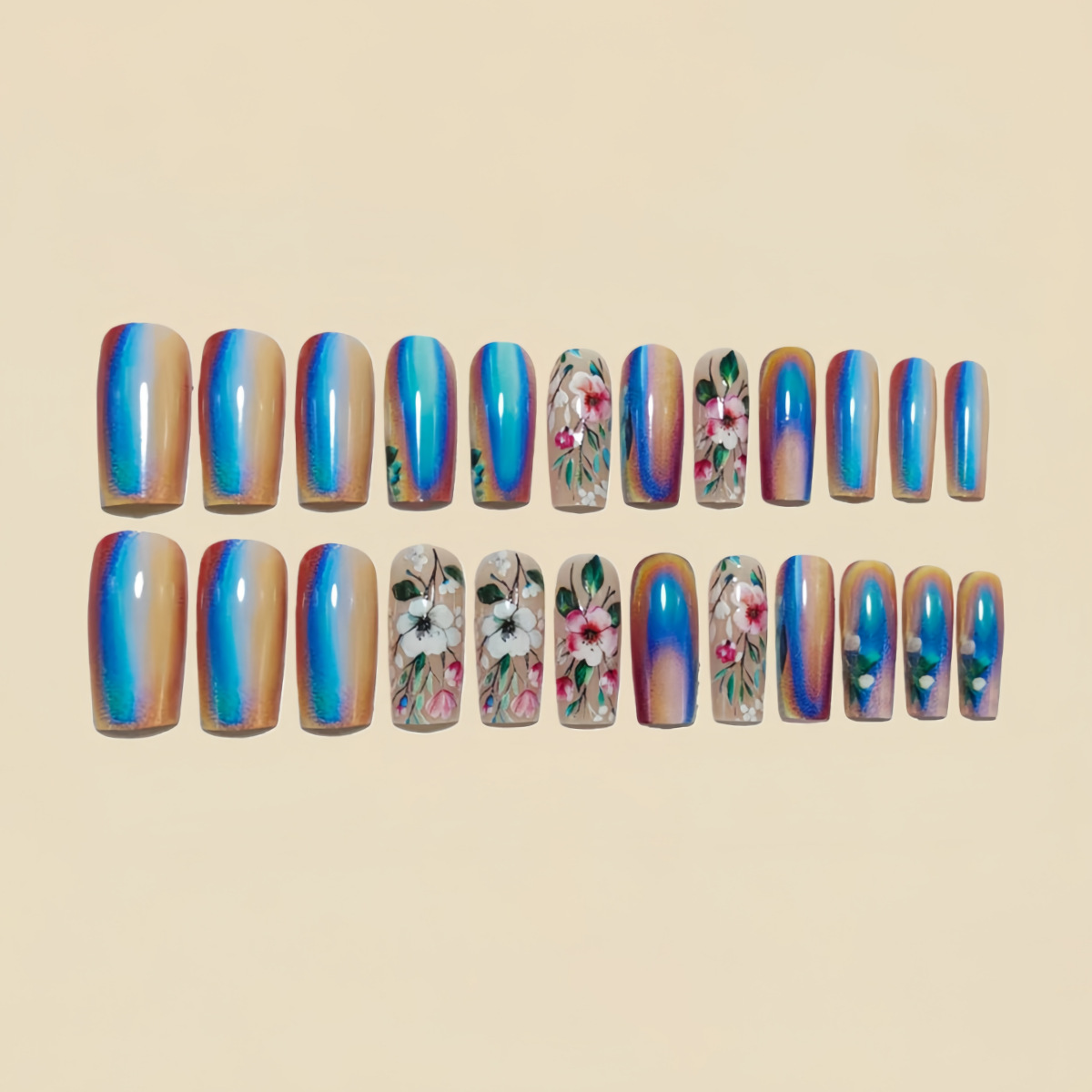 Medium long fake nails for wom – Pressed Flower Art Bewertung und Preis
