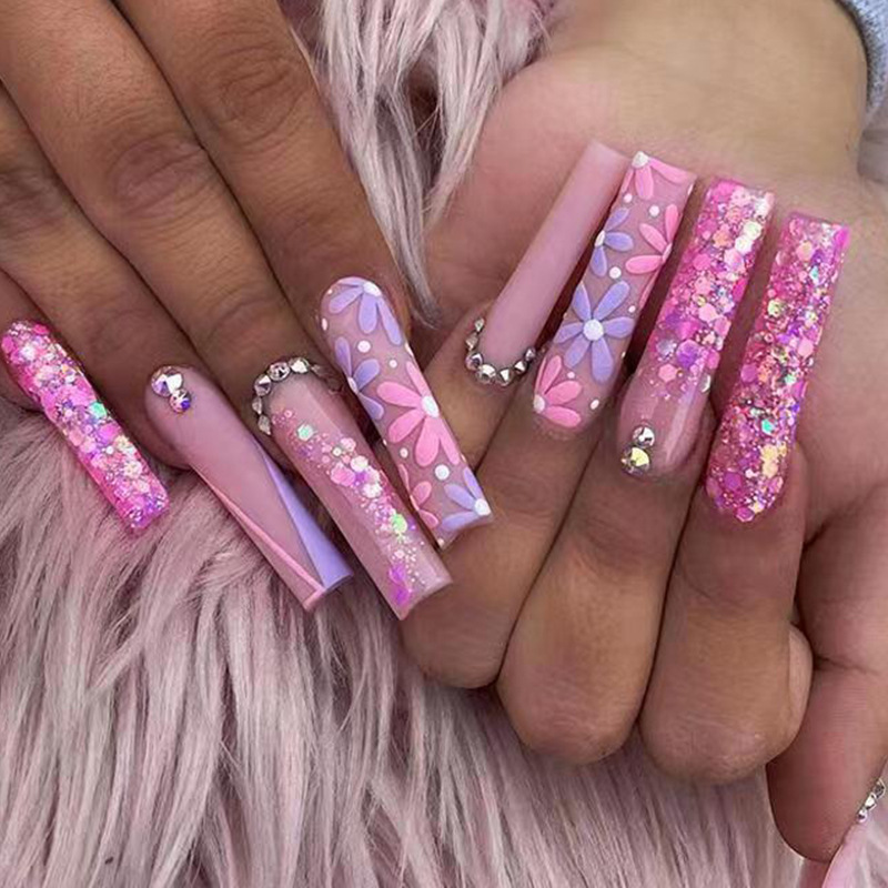 24pcs Long Ballet False Nails  – Pressed Flower Art Bewertung und Preis