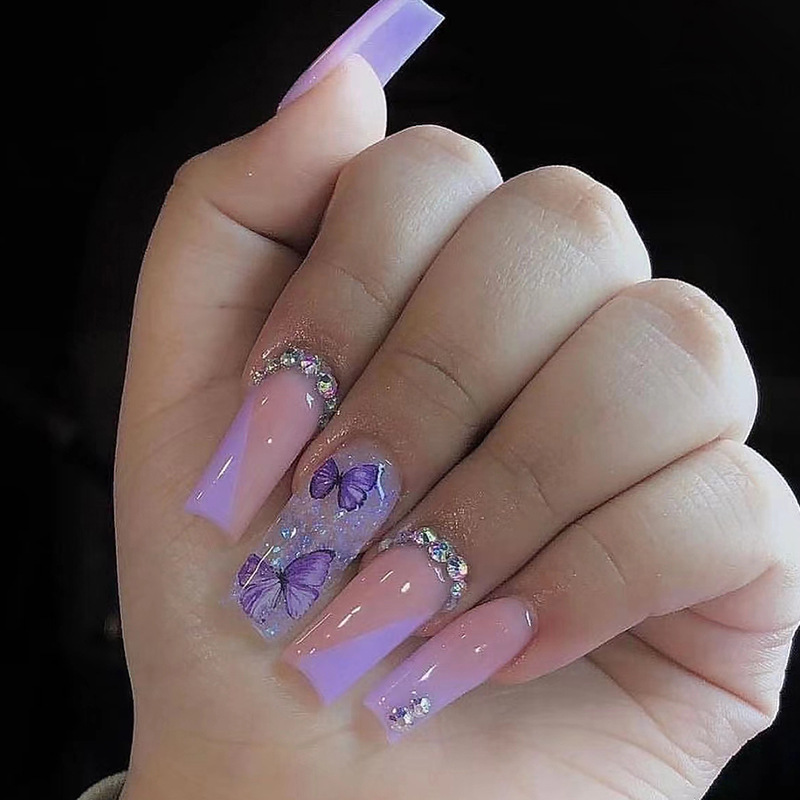 24pcs Long Ballet False Nails  – Pressed Flower Art Bewertung und Preis