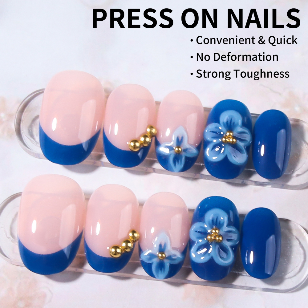 24pcs Short Oval 3D Gel Nail S – Pressed Flower Art Bewertung und Preis
