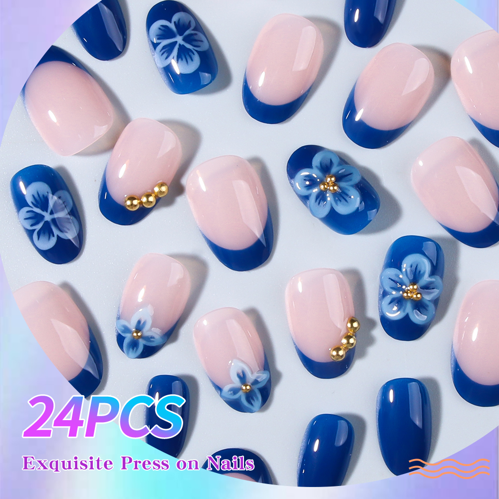 24pcs Short Oval 3D Gel Nail S – Pressed Flower Art Bewertung und Preis