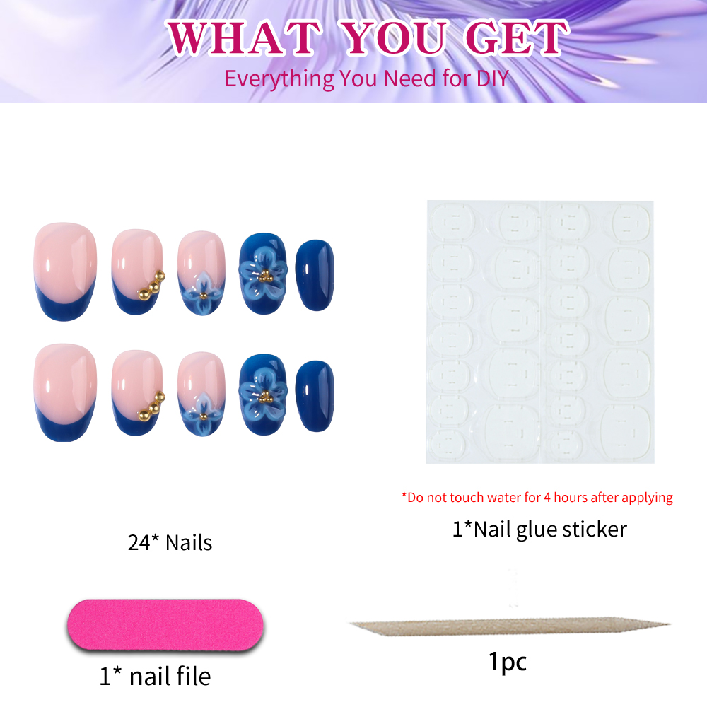 24pcs Short Oval 3D Gel Nail S – Pressed Flower Art Bewertung und Preis