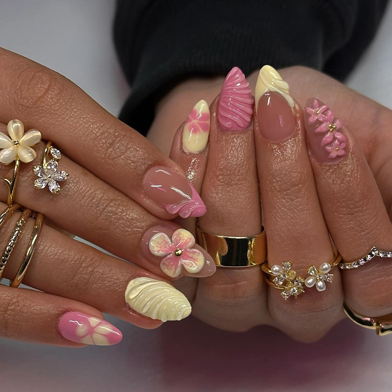 Almond Press on Nails Pink Cre – Pressed Flower Art Bewertung und Preis