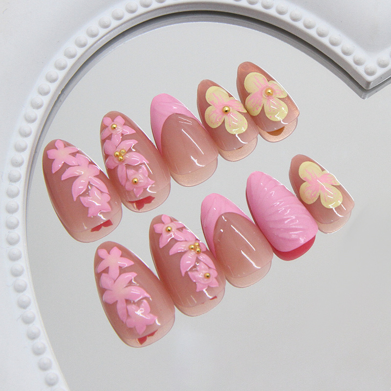 Almond Press on Nails Pink Cre – Pressed Flower Art Bewertung und Preis