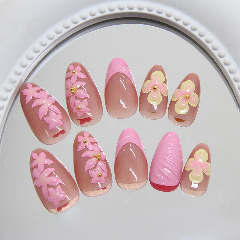 Almond Press on Nails Pink Cre – Pressed Flower Art Bewertung und Preis