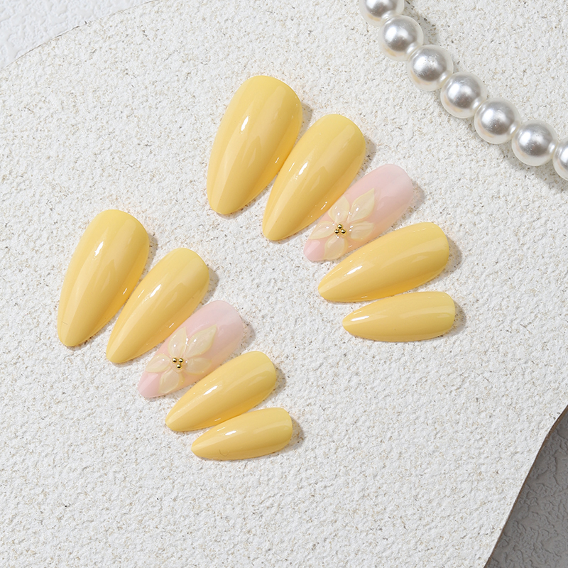 24PCS Yellow Almond Press On N – Pressed Flower Art Bewertung und Preis