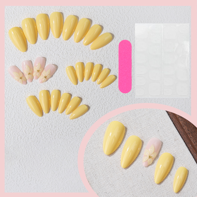 24PCS Yellow Almond Press On N – Pressed Flower Art Bewertung und Preis